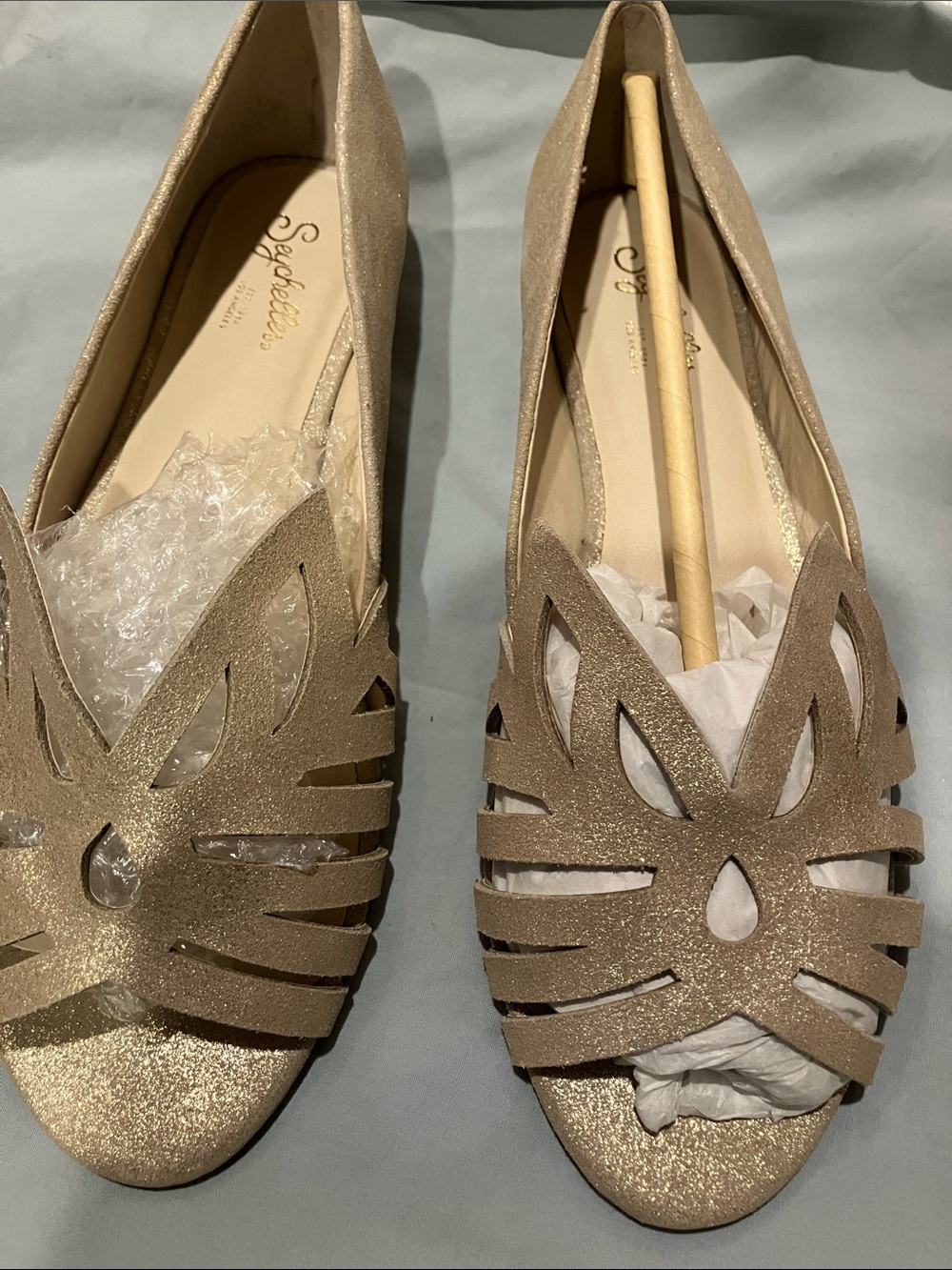 Skechers Women's Metallic Gold Cutout Ballet Flats